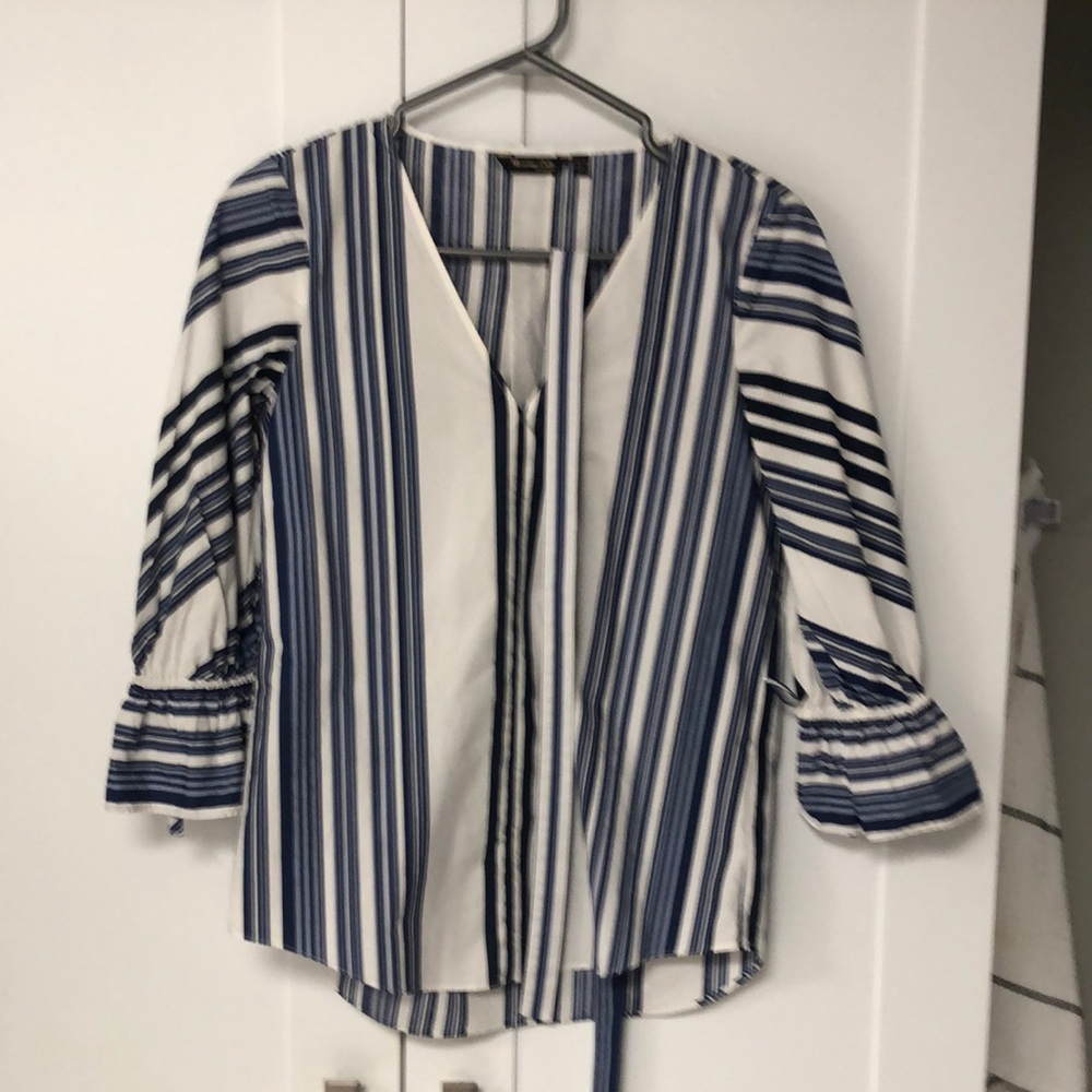 Massimmo dutti- Striped Blue and White Women's Top